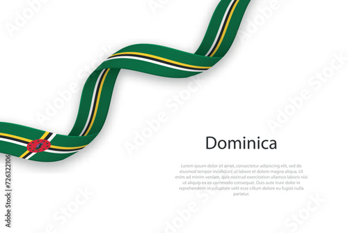 Waving ribbon with flag of Dominica