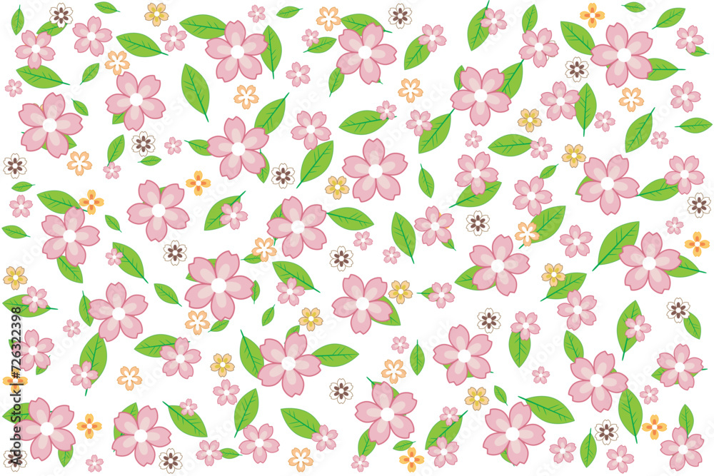 Illustration, pattern of sakura flower and leaf on white background. Illustration, pattern of sakura flower and leaf on white background.