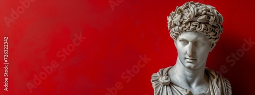 Man statue on red background photo