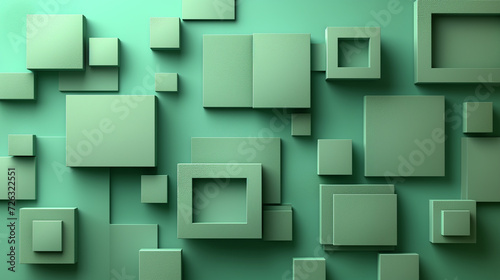 Modern 3D Green Geometric Squares and Rectangles Wall Art  Abstract Minimalist Design for Home Decor or Wallpaper