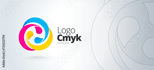 Logo CMYK Drops Ink and Circles. Printing theme. Template design vector. White background.