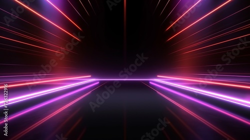3d render of flash neon and light glowing on dark scene speed light moving lines