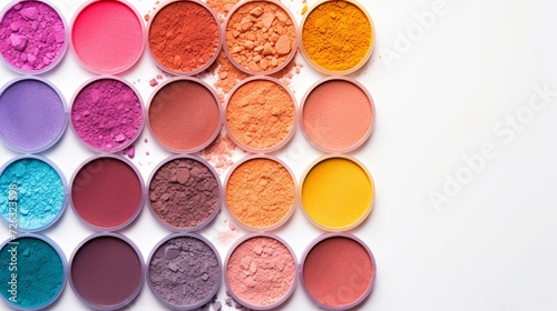 Above view colorful eyeshadow on white background