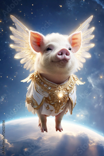 Piggy Angel in Space, 天使, ブタ, Generative AI