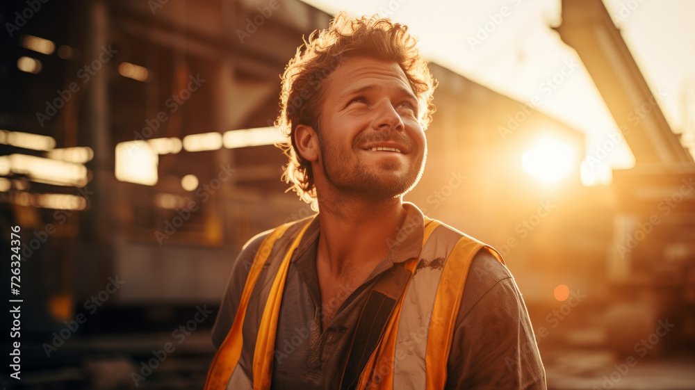 Male builder at a construction site. Male builder at a construction site.