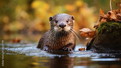 Beautiful and playful river otter in the nature habitat in czech republic lutra lutra