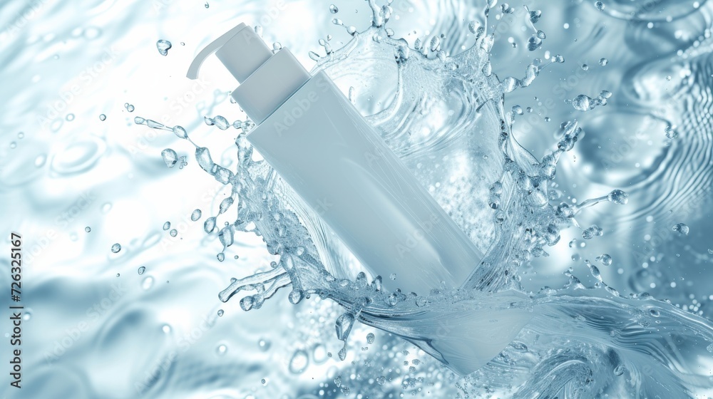 A clear solvent disrupts the serene surface of water, creating a dynamic splash as it blends into the fluid surroundings A clear solvent disrupts the serene surface of water, creating a dynamic splash as it blends into the fluid surroundings