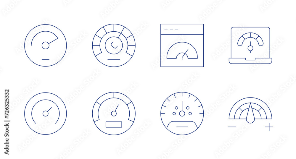 Speedometer icons. Editable stroke. Containing speedometer, dashboard, control.