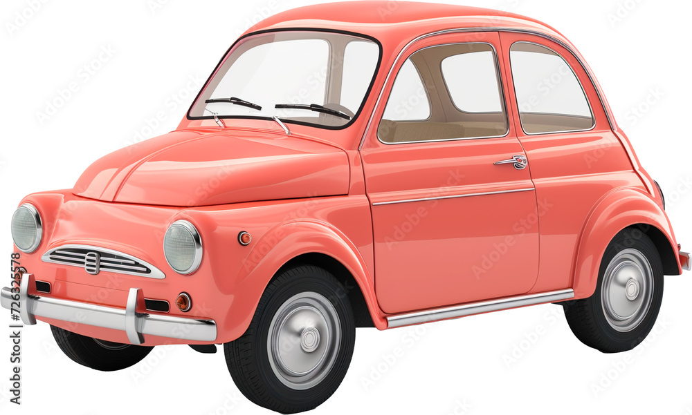 Red cute 3D car on transparent background. Side view.