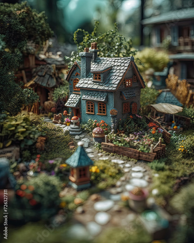 Enchanted Abode: A Miniature House Flourishing Amidst a Lush Tapestry of Verdant Greenery