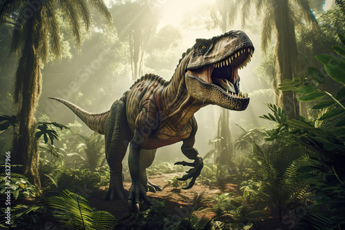 Ancient Encounter: Majestic Dinosaur Ruling Over the Dense Jungle © sommersby