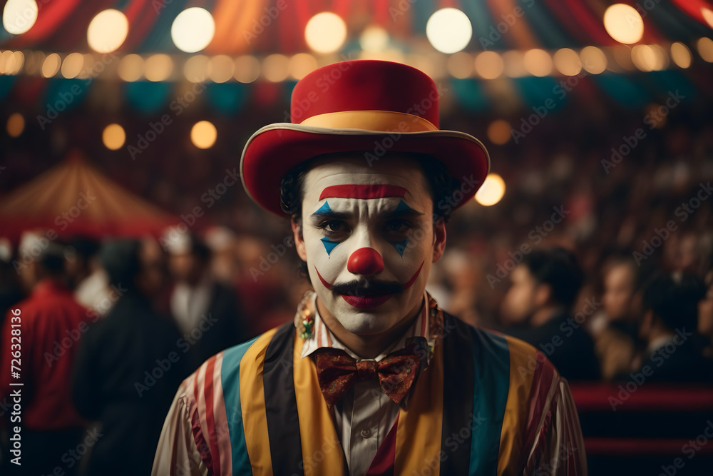 A close up of a sad, depressed and upset clown with an isolated background