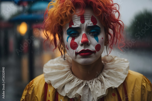 A close up of a sad, depressed and upset clown with an isolated background © AungThurein