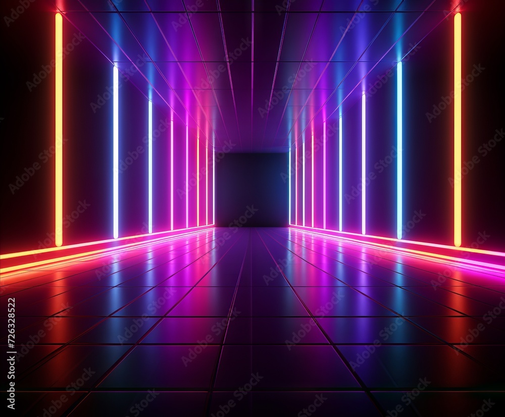 Background made of straight neon lights in different colors Background made of straight neon lights in different colors