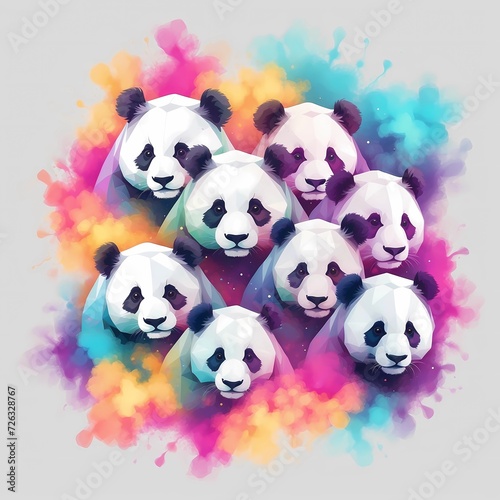 Abstract vector art of  faces of Pandas, 8k, T-shirt design, Birthday card design, Isolated on white