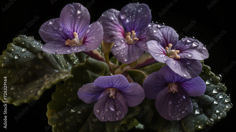 African Violets in a misty environment with diffused light African Violets in a misty environment with diffused light