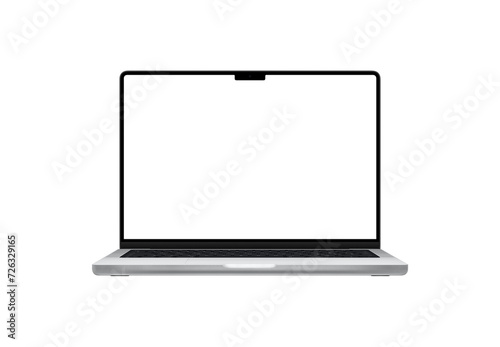 Modern laptop with a notch display, featuring a built-in camera. Transparent isolated screen and background for customizable mockups, showcasing contemporary technology and design innovation