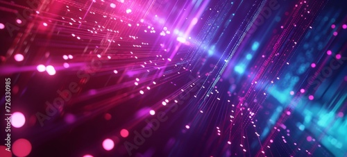 A dynamic view of purple and red glowing digital circuitry with nodes and lines, suggesting high-speed data transfer