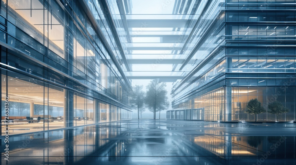 Night architecture. Skyscrapers with glass facade. Modern buildings in business district. . Business, economy and finances concept Night architecture. Skyscrapers with glass facade. Modern buildings in business district. . Business, economy and finances concept