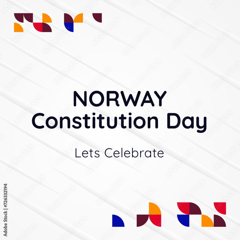 Happy National Constitution Day of Norway in modern geometric style. Square banner for social media and more with typography. Illustration of Happy Norwegian Constitution Day 2024 Happy National Constitution Day of Norway in modern geometric style. Square banner for social media and more with typography. Illustration of Happy Norwegian Constitution Day 2024