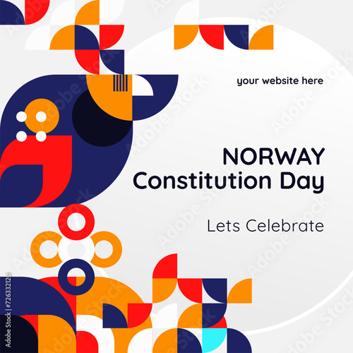 Happy National Constitution Day of Norway in modern geometric style. Square banner for social media and more with typography. Illustration of Happy Norwegian Constitution Day 2024