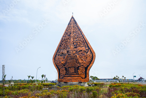 Gunungan Wayang Monument, a traditional style monument located near Yogyakarta International Airport. This Gunungan is commonly used in wayang (puppet) performances in Indonesia, especially Java. photo