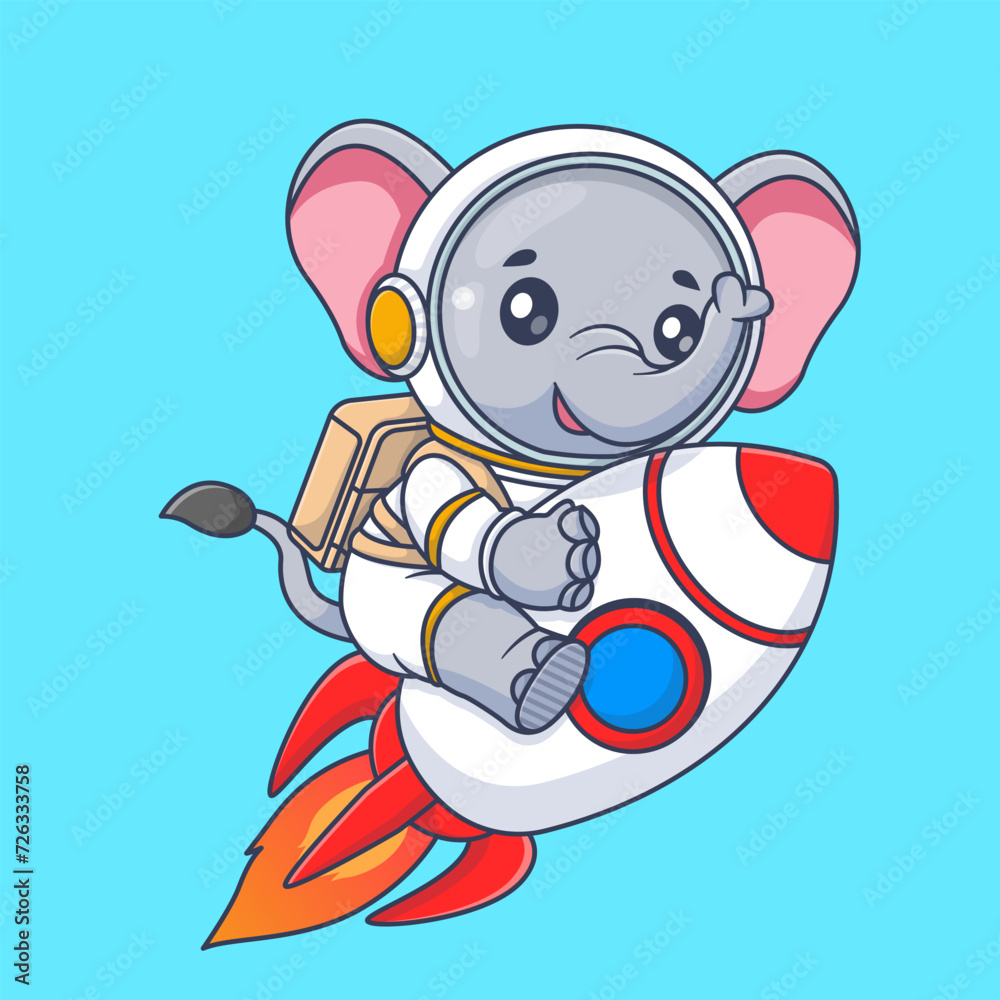 Cute elephant astronaut riding rocket in space cartoon vector icon illustration animal science isolated Cute elephant astronaut riding rocket in space cartoon vector icon illustration animal science isolated