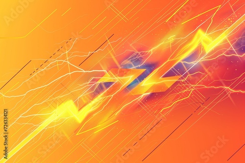Orange background with electric lightning, discharge of energy, the concept of a banner of strength and power