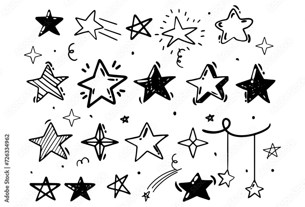 Doodle style hand drawing. stars of different shapes. Isolated vector illustration Doodle style hand drawing. stars of different shapes. Isolated vector illustration