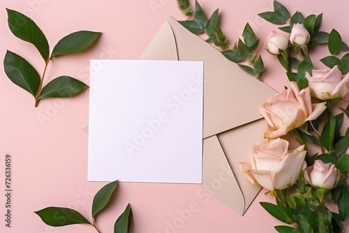 Empty Valentine's day card and flowers mockup, Mother's day and love concept