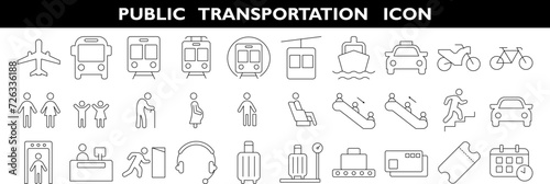 public transportation and facilities icon. thin line editable stroke.