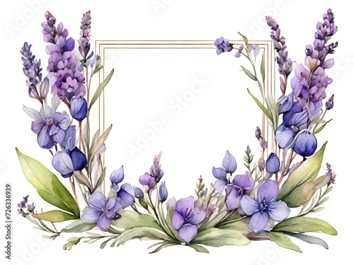 Watercolor lavender flowers frame illustration on white background  Purple crocus flower wreath  Lavender watercolor. Beautiful floral bouquets