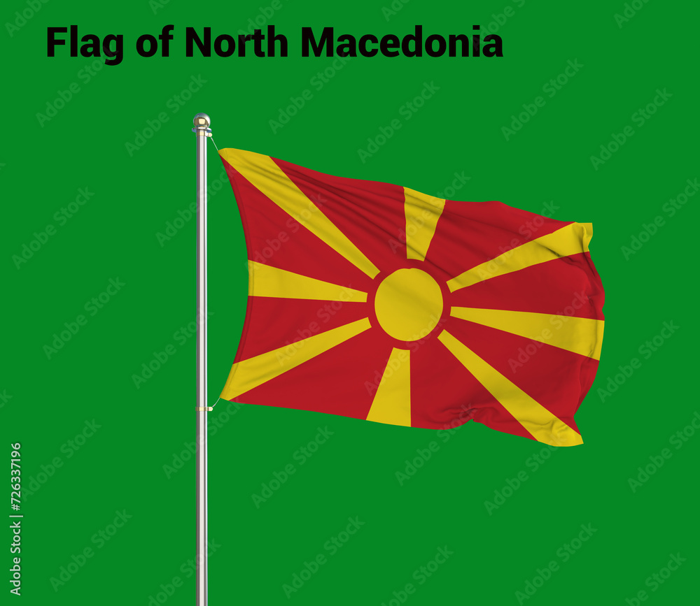 Flag Of North Macedonia, North Macedonia flag, National flag of North Macedonia. Pole flag of North Macedonia.