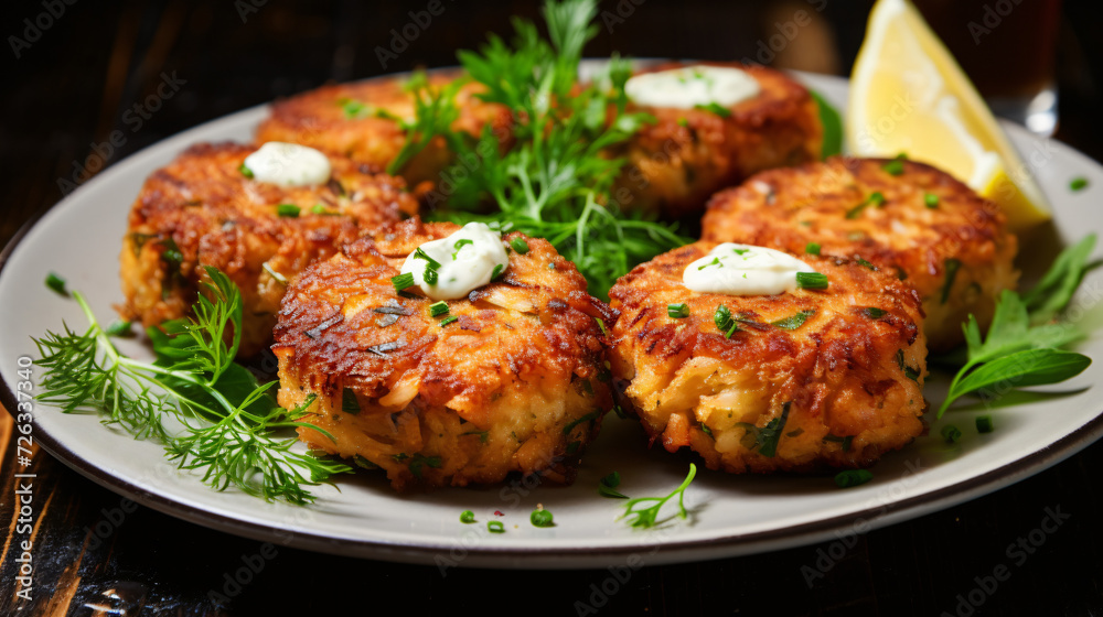 Tasty crab and salmon cakes