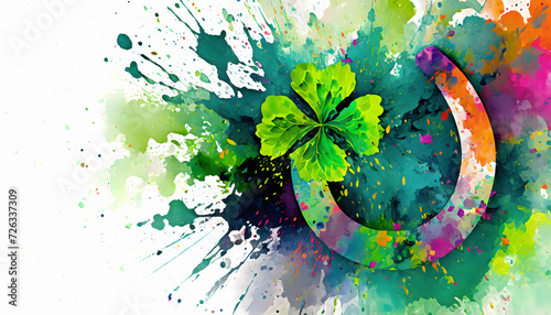 Lively four-leaf clover and horseshoe photo