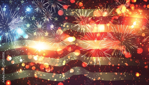 Usa Independence Day on background, in the style of poster, bokeh, recycled, flickr, shaped canvas, traditional, soft-edged