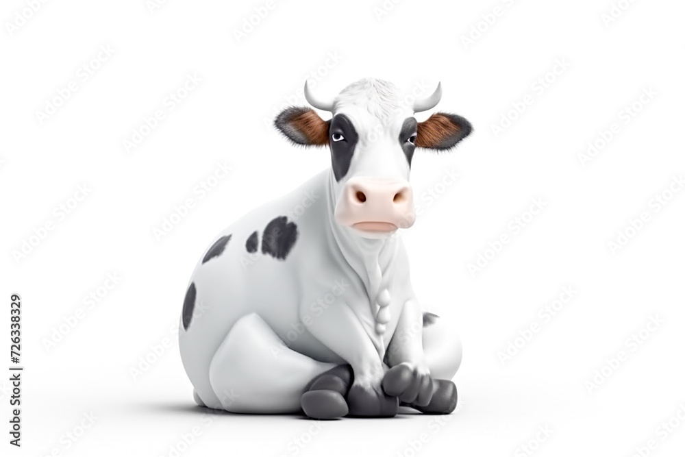 A funny cow sits on its butt on a white background. A funny cow sits on its butt on a white background.
