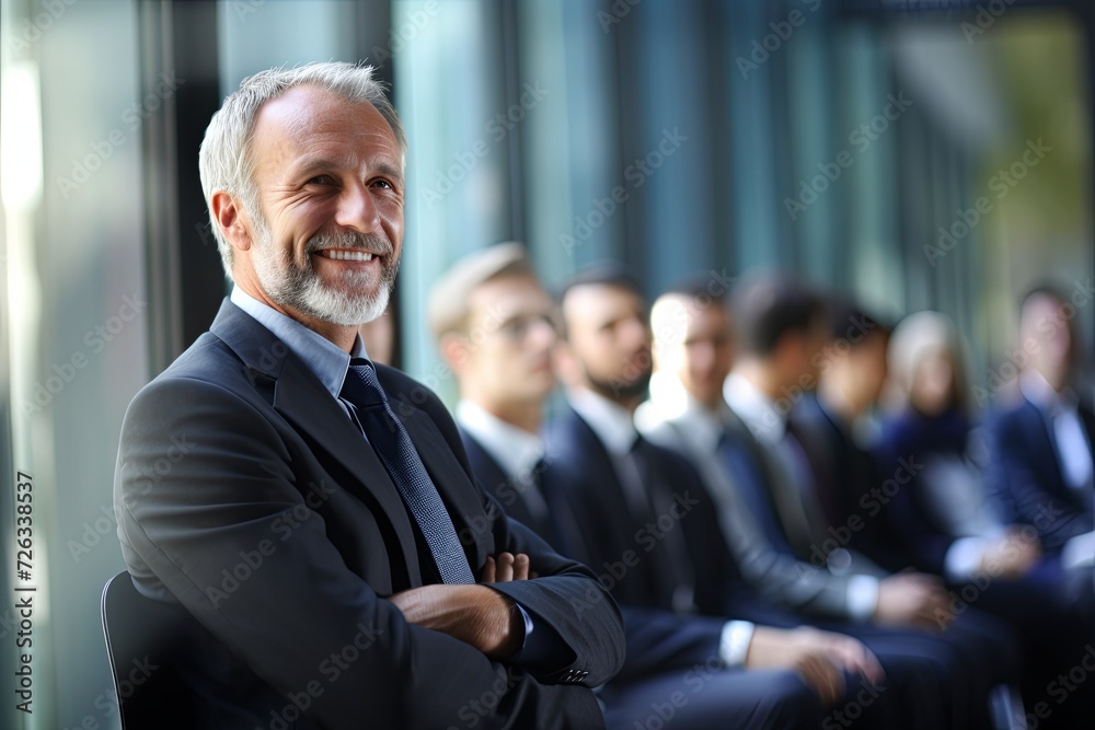 A Man in a Suit Standing in Front of a Group of Men A Man in a Suit Standing in Front of a Group of Men