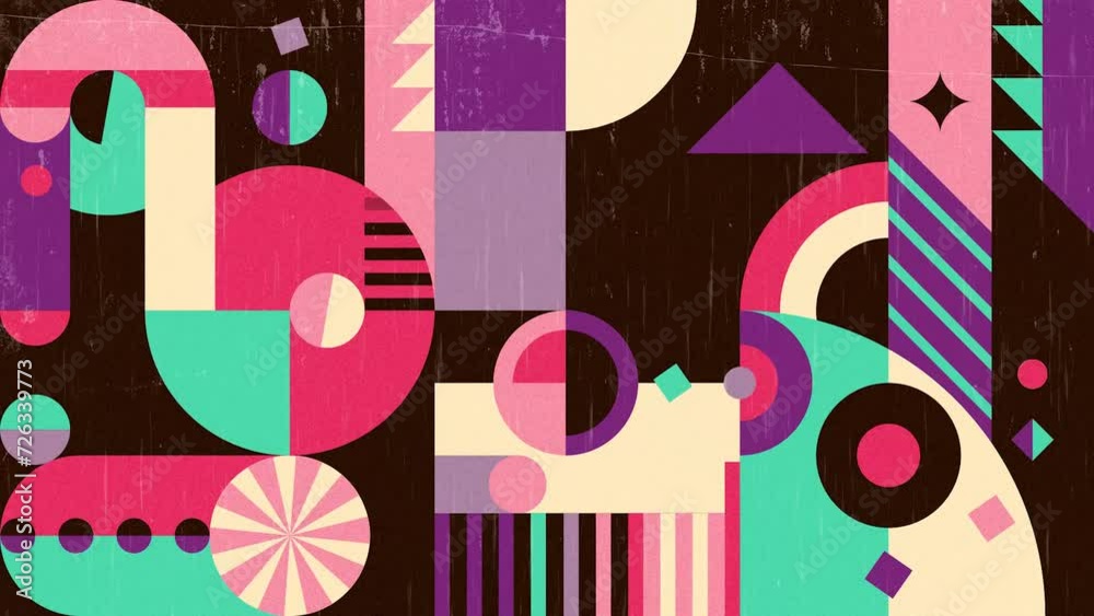 Colorful abstract composition made of various geometric shapes. Motion graphic design in retro style. Colorful abstract composition made of various geometric shapes. Motion graphic design in retro style.