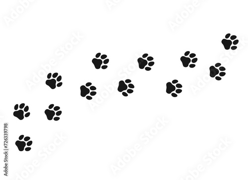 Paw print cat, dog, puppy pet trace. Isolated silhouette vector.