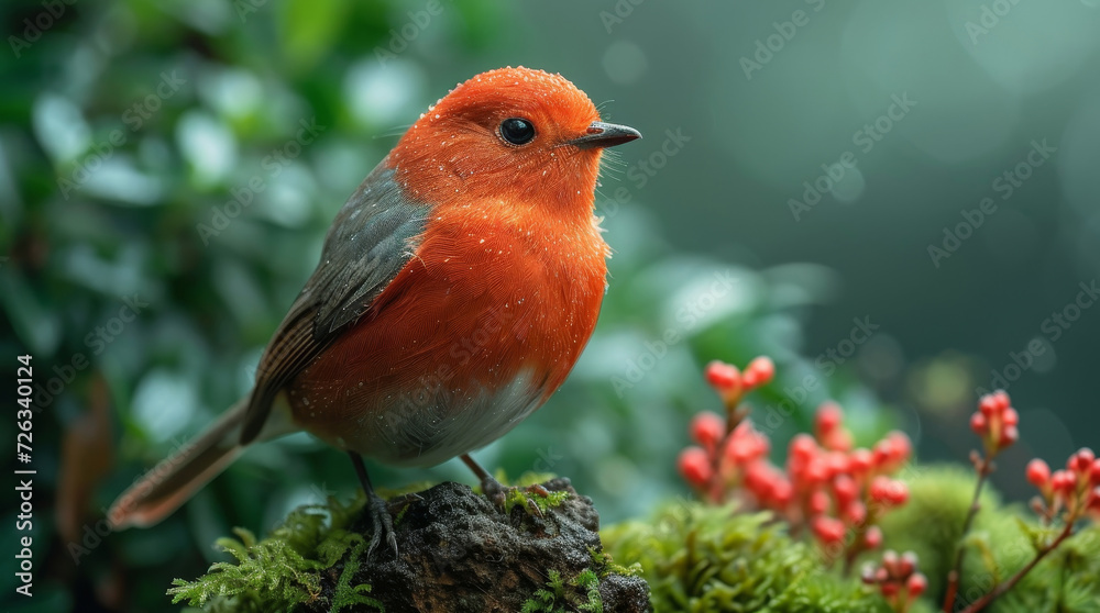 Closeup image of a bright bird in the forest. Illustration for covers, banners wallpapers and other prolects about nature. Closeup image of a bright bird in the forest. Illustration for covers, banners wallpapers and other prolects about nature.