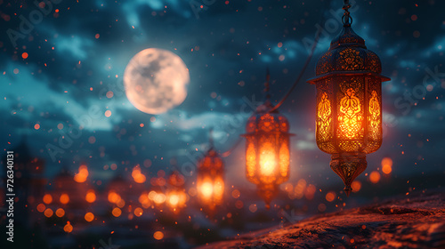  Elegant Ramadan Kareem 3-5 lanterns designs with moon  photo