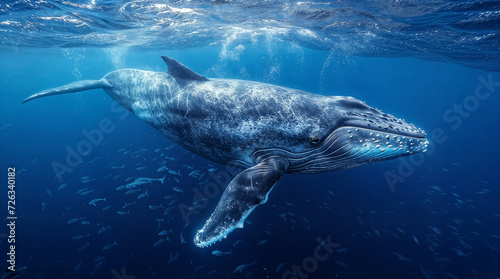 Whale in the ocean. Image of a majestic sea animal for covers, banners and other projects about the protection of whales and all marine fauna. © Olga