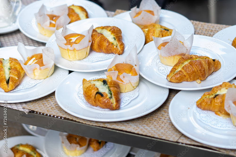 Catering. Off-site food. orange cake and Croissant Catering. Off-site food. orange cake and Croissant