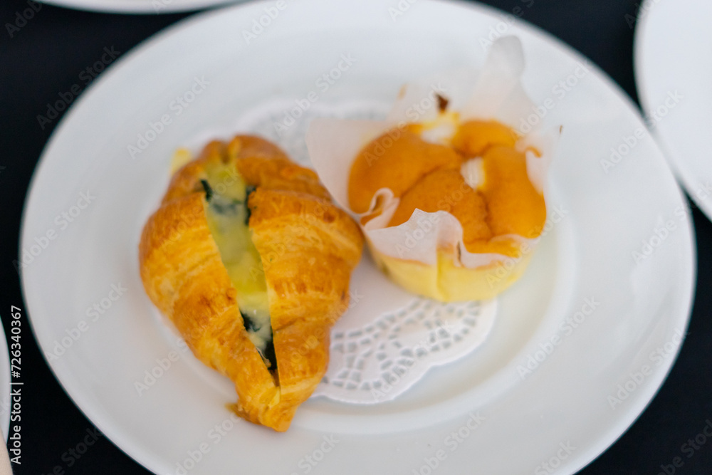Catering. Off-site food. orange cake and Croissant Catering. Off-site food. orange cake and Croissant