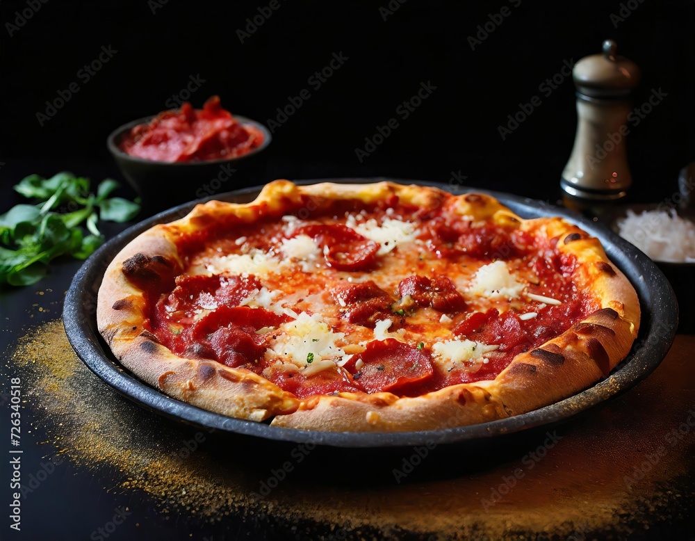 Closeup Photo of Chicago Deep-Dish Pizza with black background