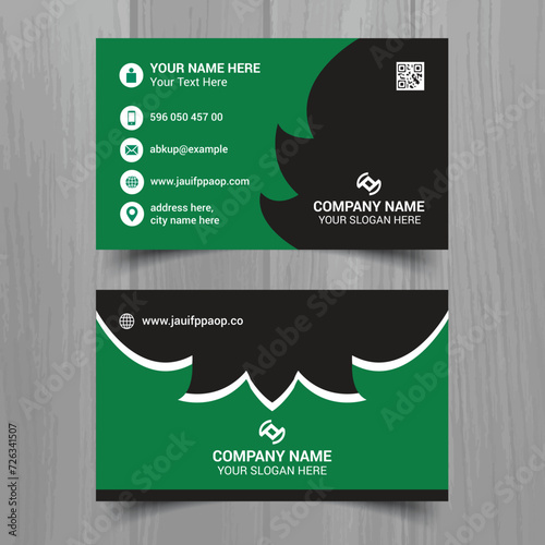 Horizontal Green and deep grey color business card vector template, simple clean layout design template