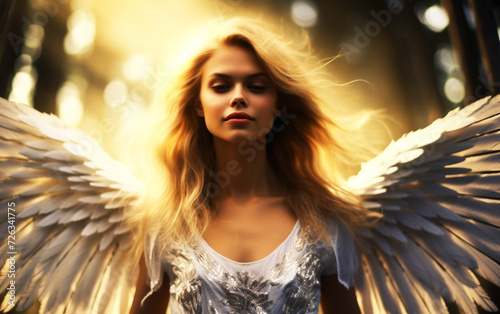 Wings of Light: Fantasy Angelic Woman in a Heavenly Glow