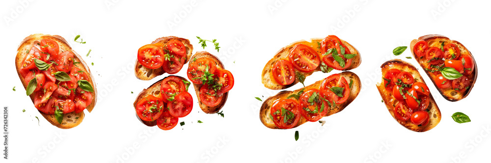 Set of tangy tomato bruschetta isolated on a transparent background. Set of tangy tomato bruschetta isolated on a transparent background.