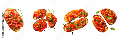 Set of tangy tomato bruschetta isolated on a transparent background.
